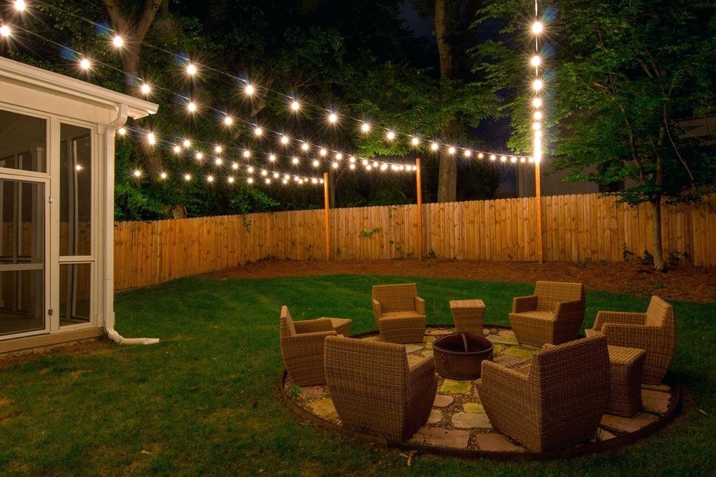 backyard with lighting