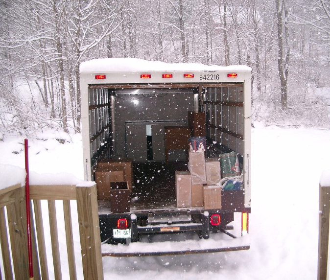 moving truck in winter