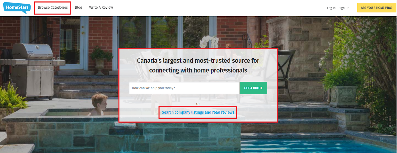 how to select a pro on homestars homepage
