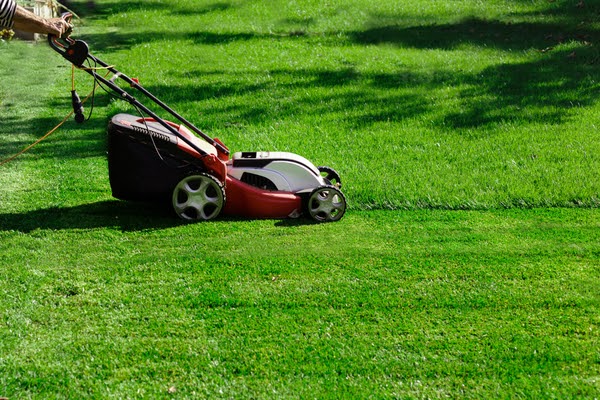 lawn mower being pushed