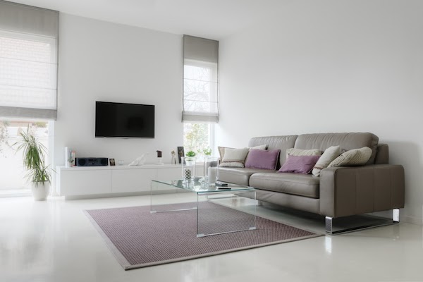 living room with epoxy floors