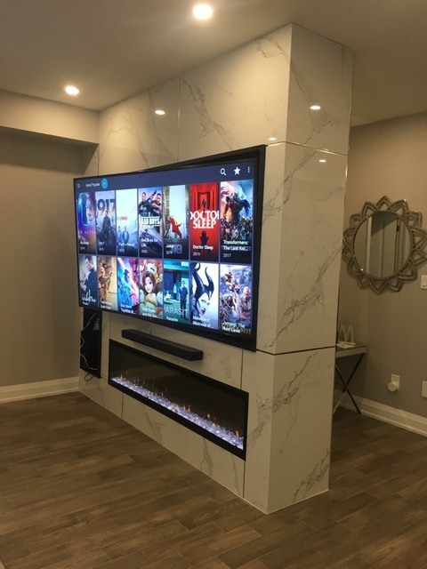 basement fireplace tv installation