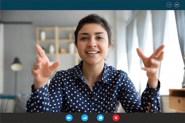 woman on video call on computer