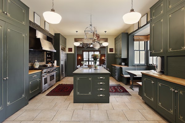 kitchen with green cabinets