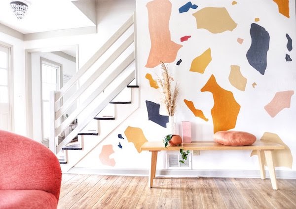 terrazzo inspired wall mural with paint