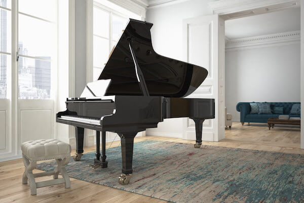 grand piano in living room