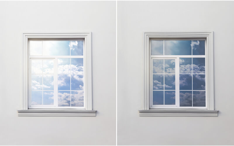 Wall with window before and after tinting