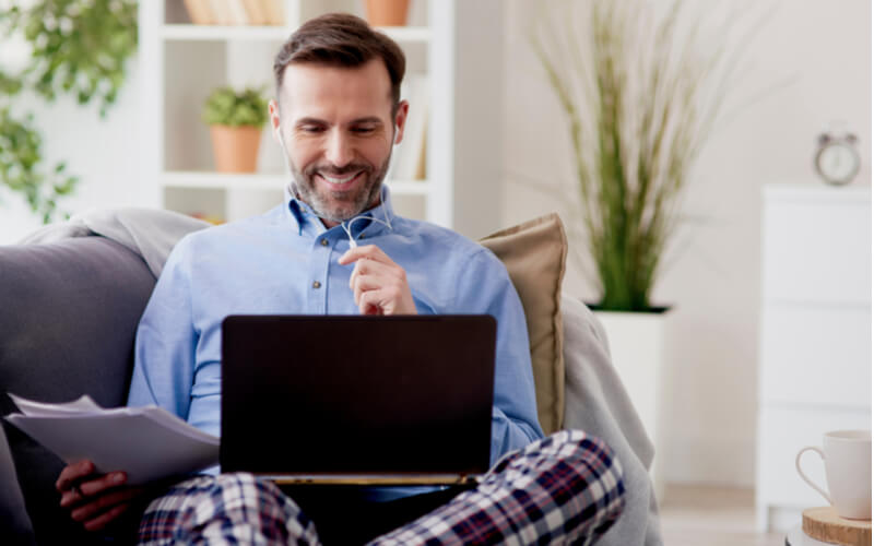 Man happy to work at home