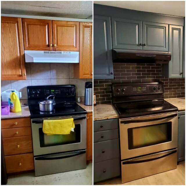 Покраска кухонных шкафов до и после