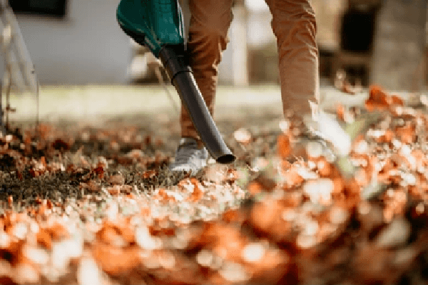 landscaper blowing leaves fall clean up