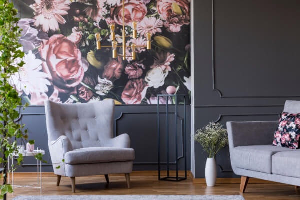 living room wallpaper floral design